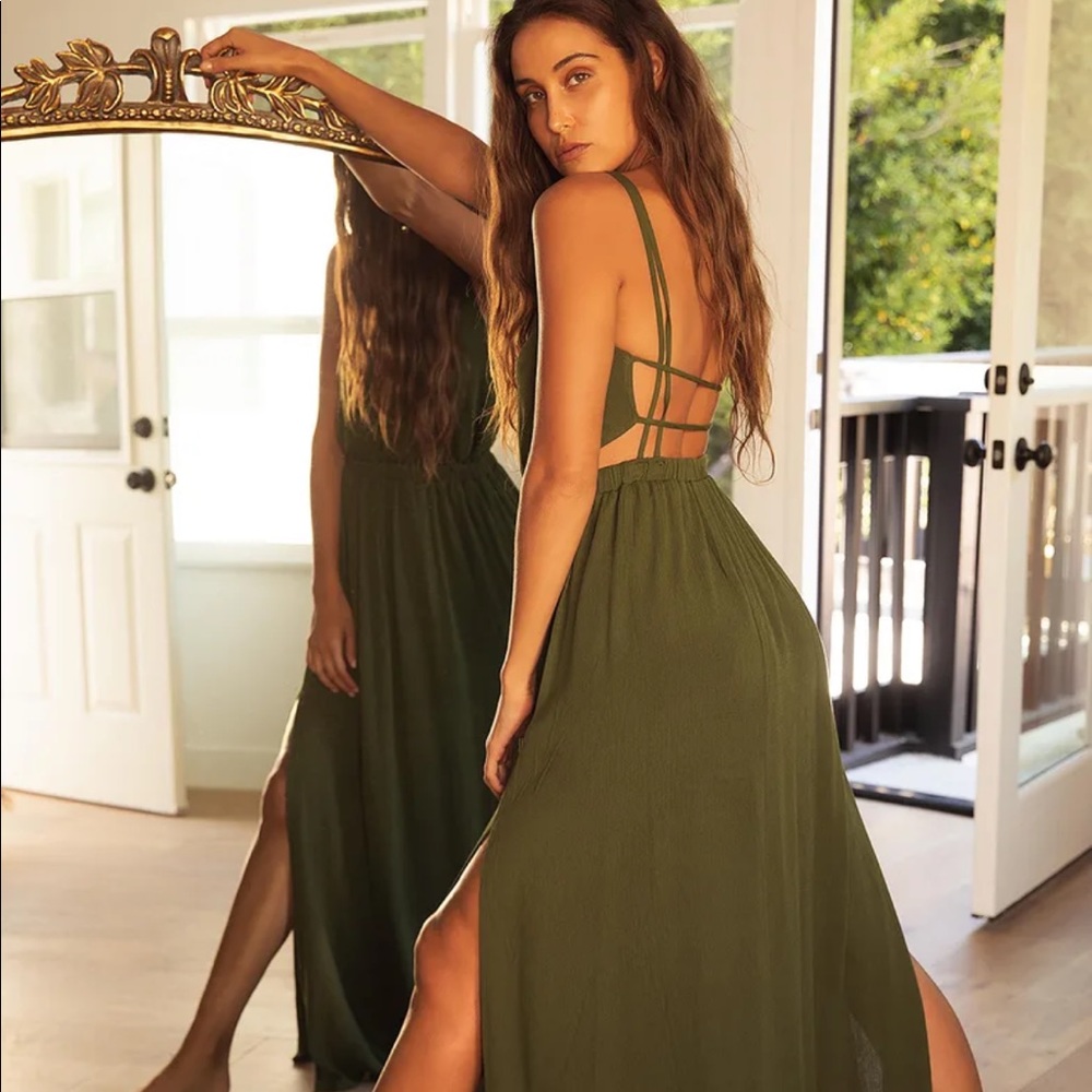 Lulu's Olive Green Maxi Dress